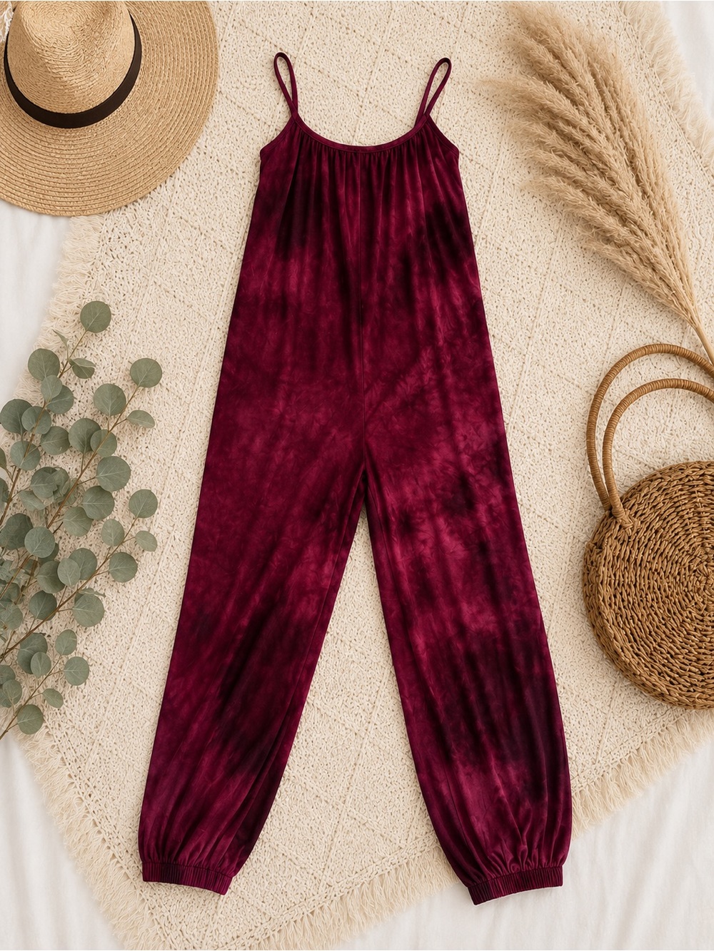 Burgundy Tie-Dye Butter Soft Jumpsuit